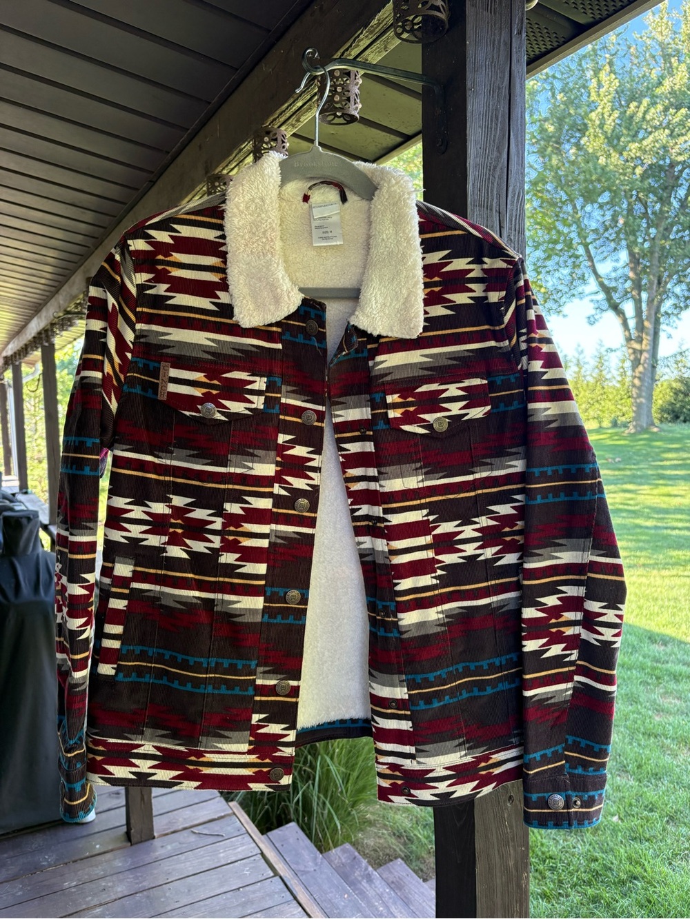 Cinch Aztec Sherpa-Lined Jacket in Burgundy, Cream and Teal